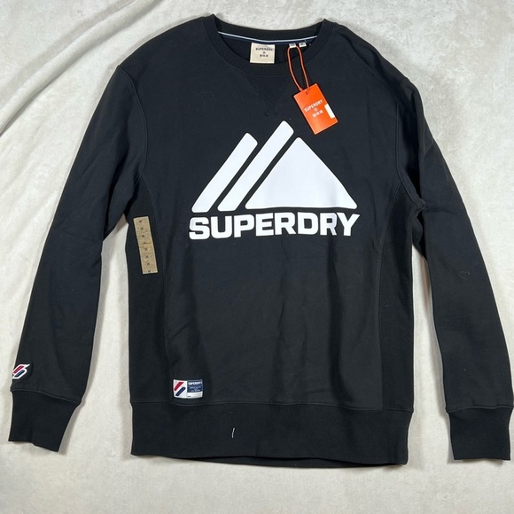 NWT Brand New Superdry Medium Black Crewneck Sweater Mountain Sport Mono Jumper - Picture 1 of 10